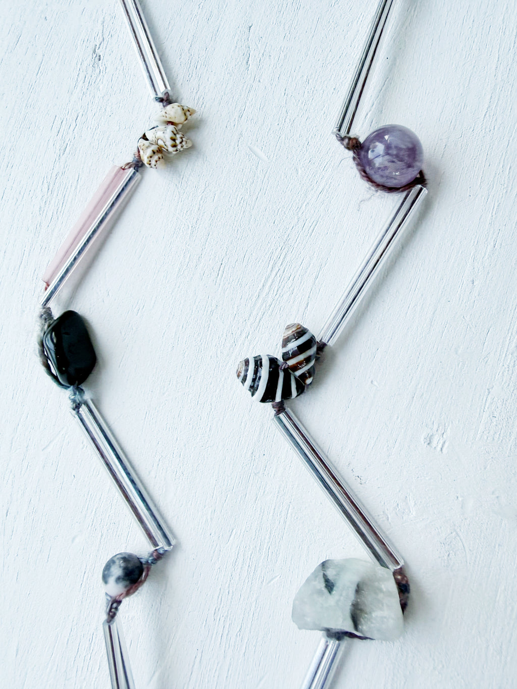 necklace convertible to bracelet, handmade and one of a kind with silk, natural shell, and gemstones