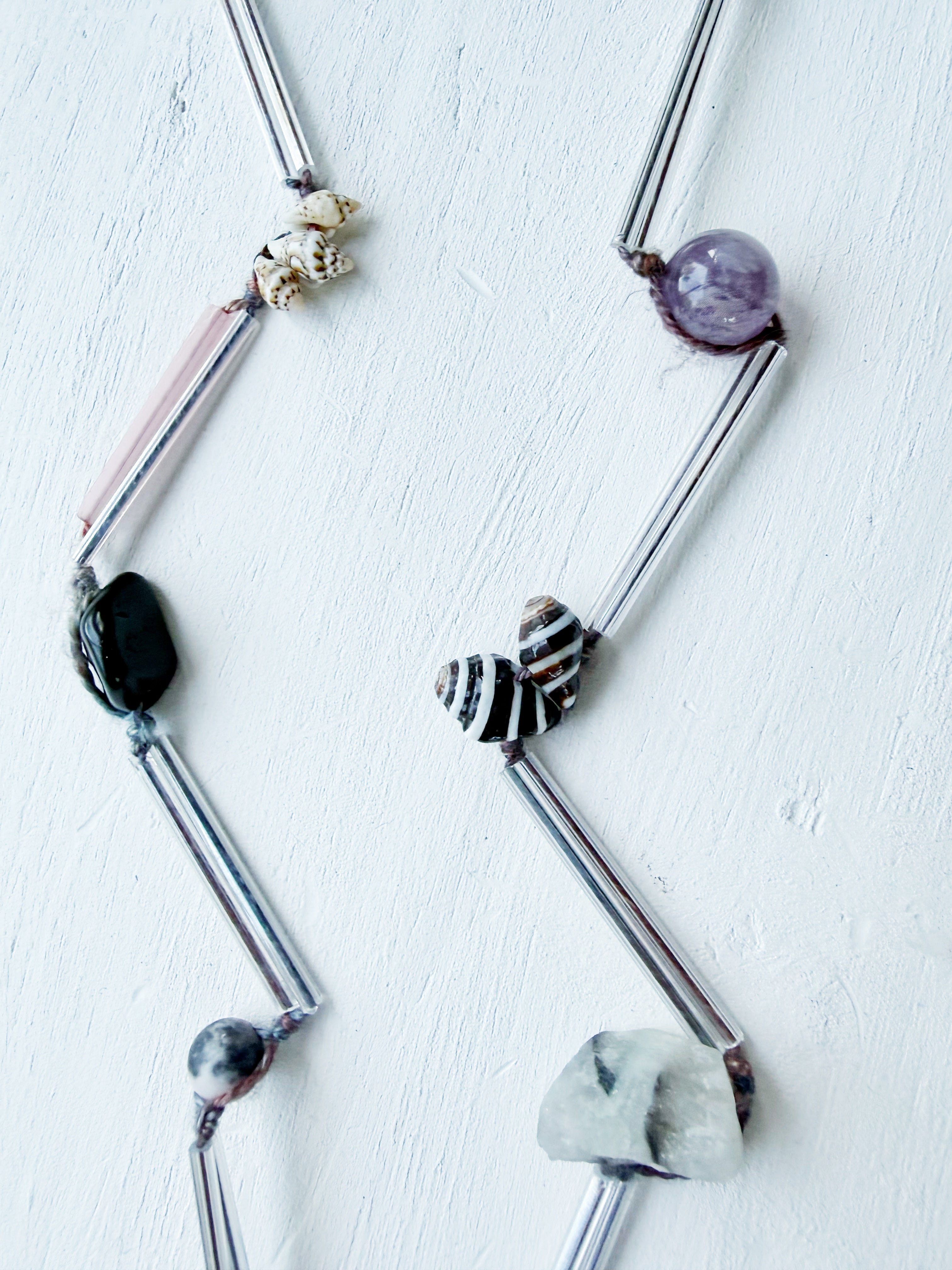 necklace convertible to bracelet, handmade and one of a kind with silk, natural shell, and gemstones